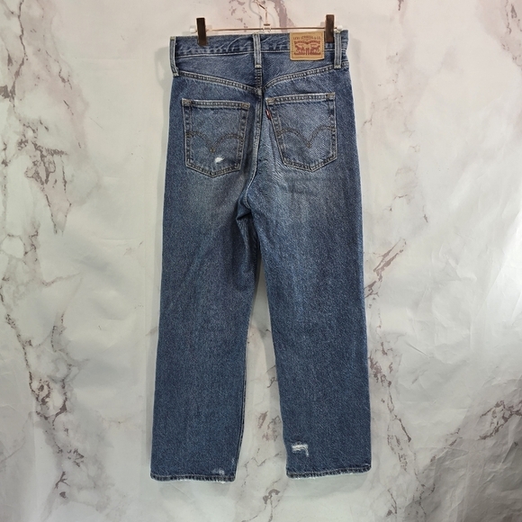 Levis Premium Jeans Women 26 Ribcage Straight Ankle Ripped Hole Button High Rise - Picture 5 of 13